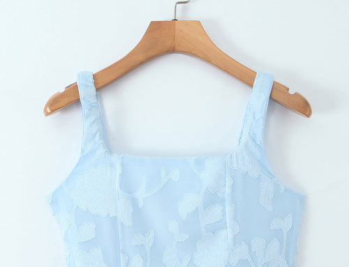 Spring Women Clothing Solid Color Cut Floral Double Shoulder Strap