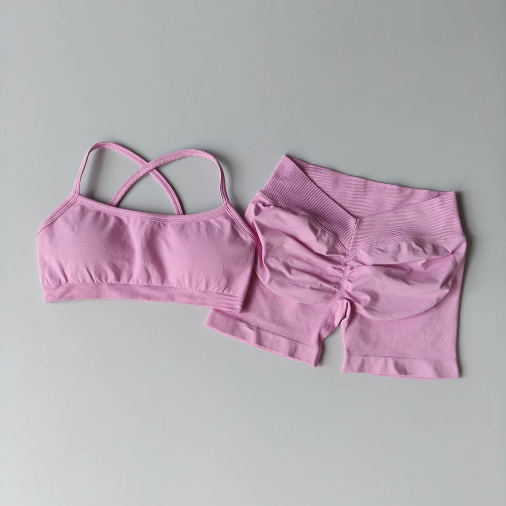 Women's 2-Piece Yoga Suit Seamless Fitness Suit Gym Clothes Sports Bra Impact Shorts Set Workout Set Gym Outfit