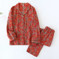 2026 new spring and summer women's pajamas suit long-sleeved trousers two-piece 100% cotton crepe flower leaves home clothes