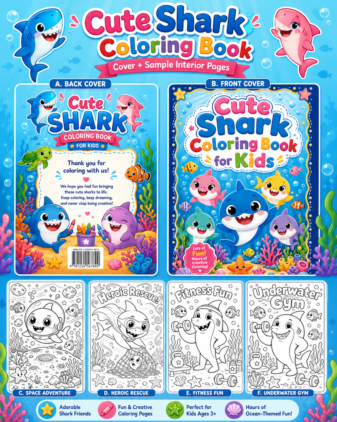 Shark Coloring Book for Kids: Ocean Animals, Creative Fun (Printable)