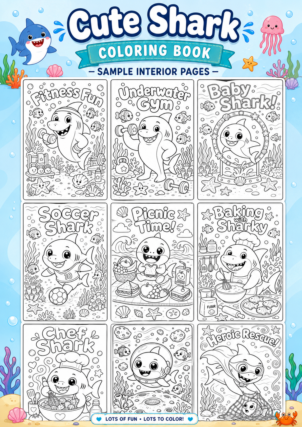 Shark Coloring Book for Kids: Ocean Animals, Creative Fun (Printable)